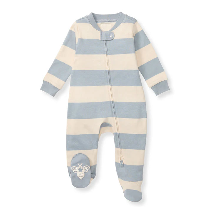 Burt's Bees Sleep &amp; Play One Piece + Asst Prints - Rugby Stripe - Quarry