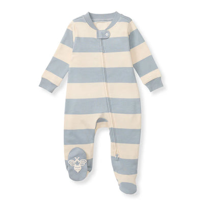 Burt's Bees Sleep &amp; Play One Piece + Asst Prints - Rugby Stripe - Quarry