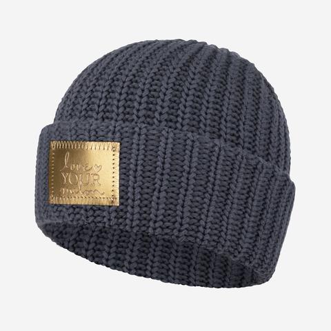Love Your Melon Light Charcoal Gold Patch Cuff Beanie
