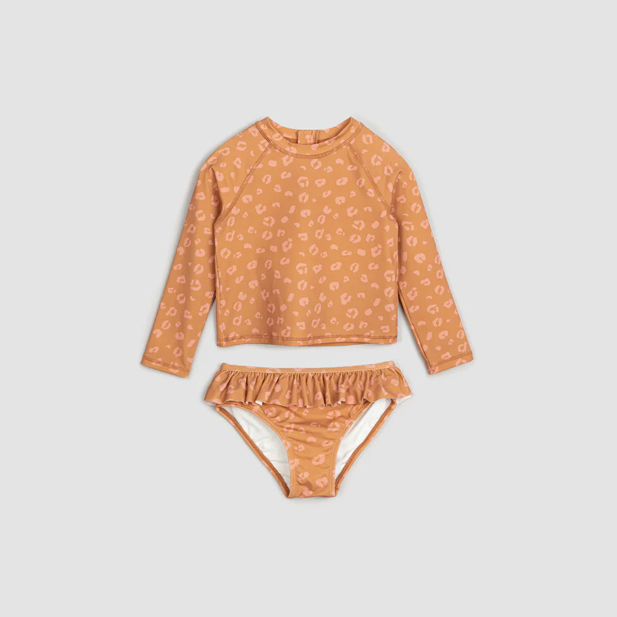 Miles Leopard Print on Camel Long Sleeve Rashie Swim Set